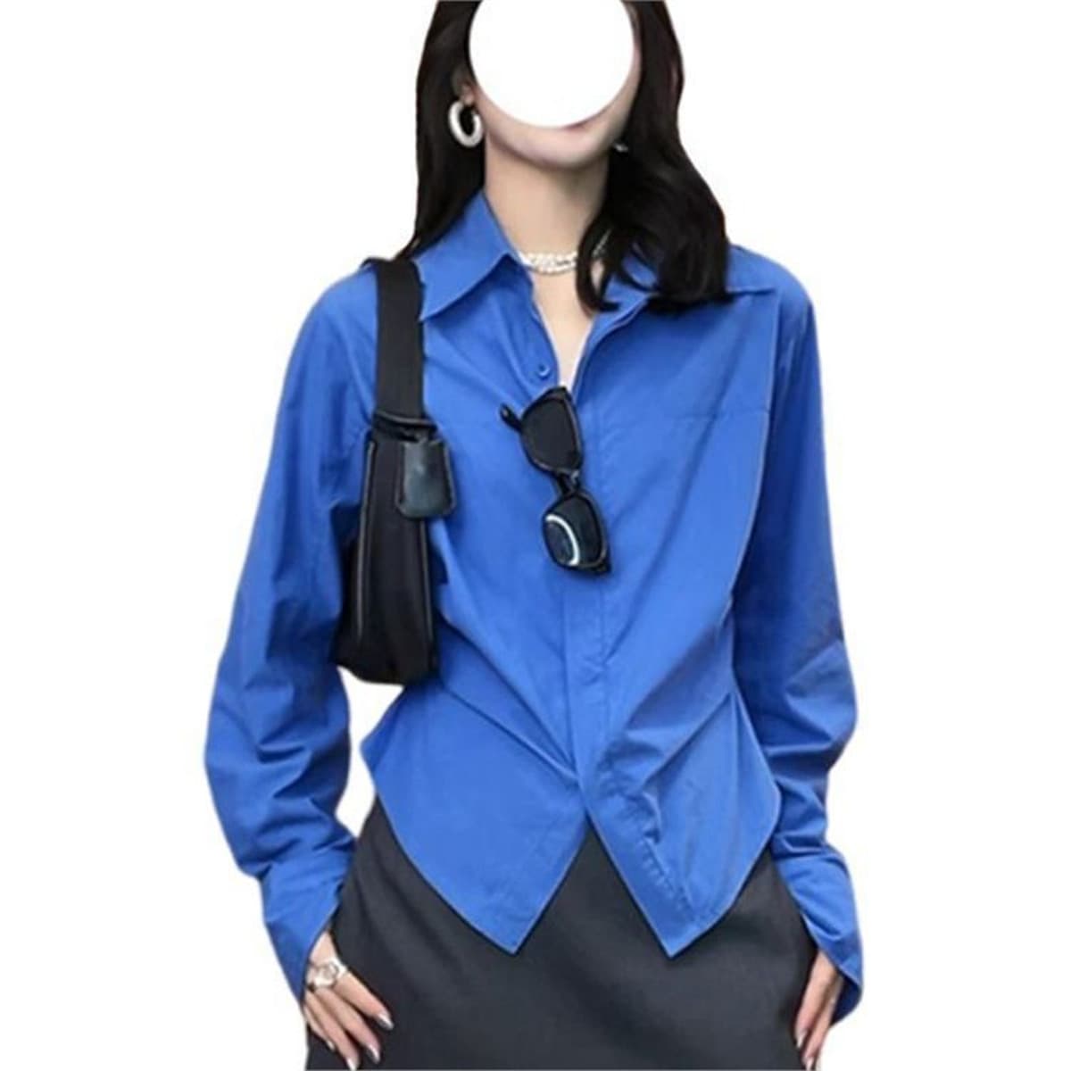 IU слегка полная MM Klein синяя рубашка женская облегающая рубашка с многослойным дизайном и нишей на талии, рубашка с...