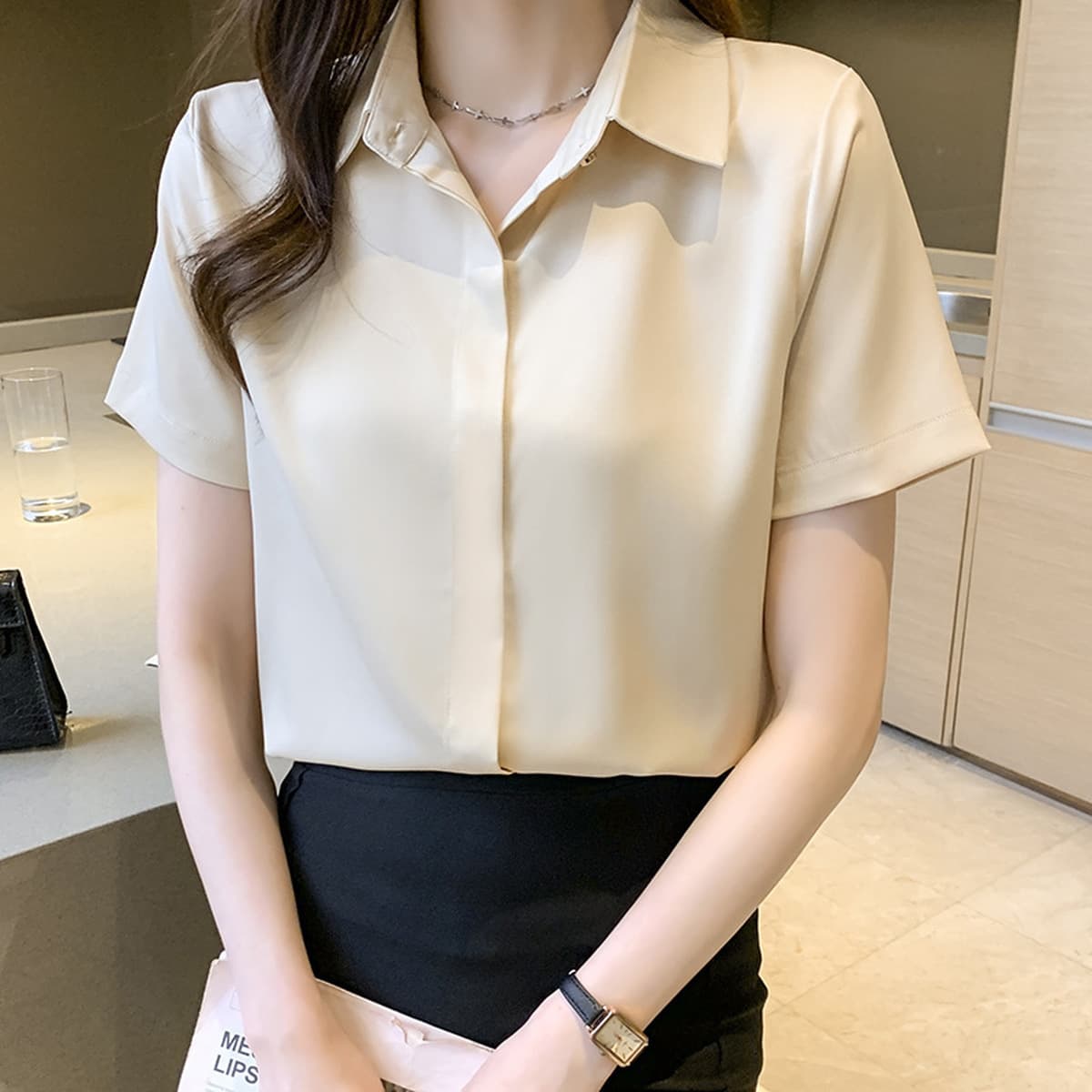 Женская рубашка из сатина для деловых встреч и собеседований, осень-зима 2025, белая, немнущаяся, с длинным рукавом,...