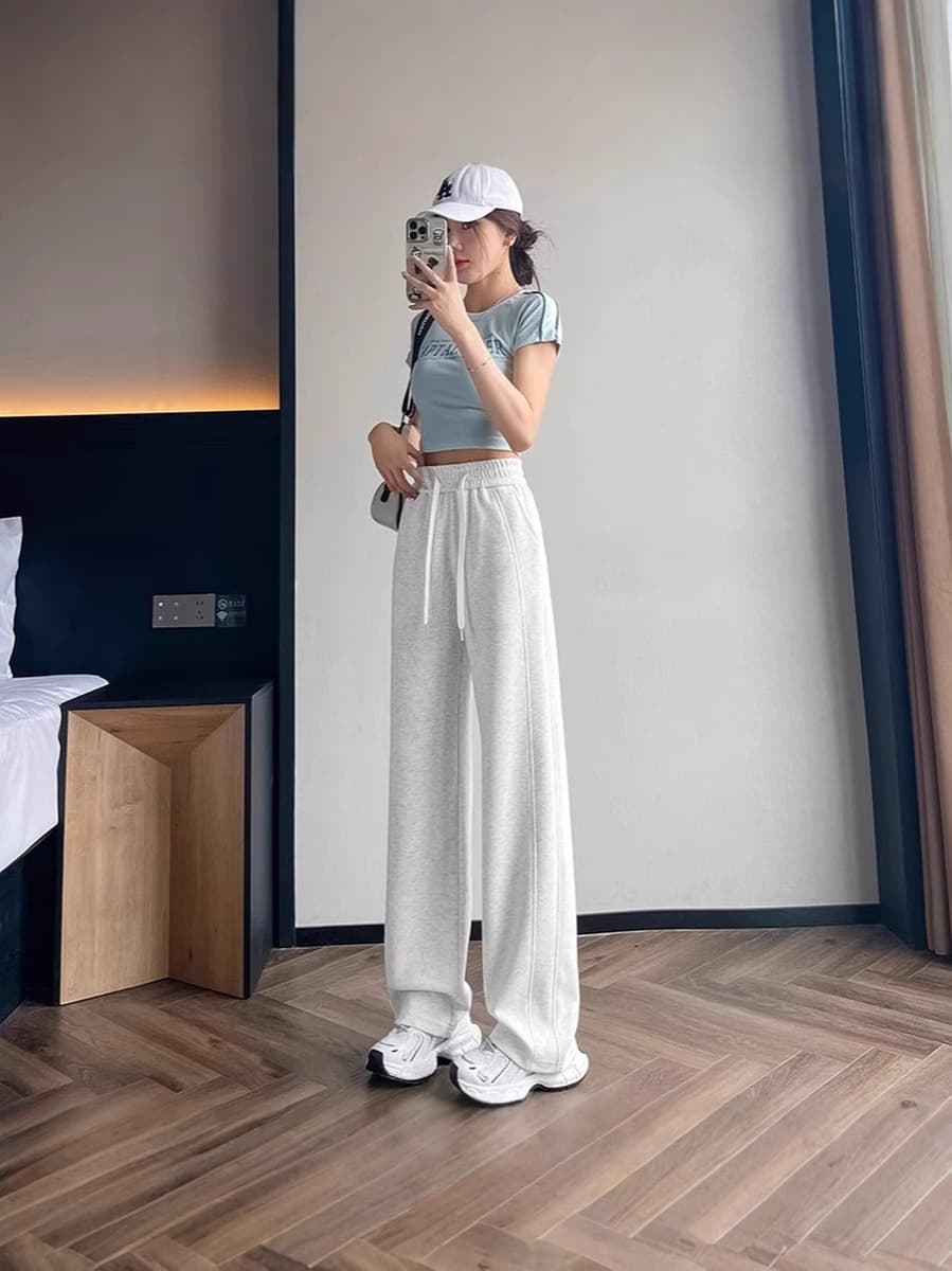 Серые спортивные брюки для женщин, осенне-зимние, свободного кроя, прямые, утолщенные повседневные брюки, маленький размер,...