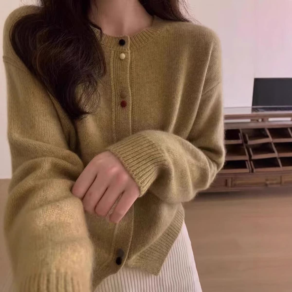 Новый год красный кардиган красный кардиган свитер женский европейский осенний и зимний кашемир свободный толстый вязаный...