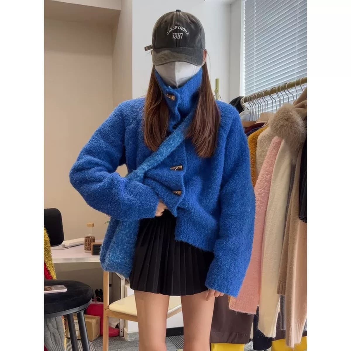 Суперстильный женский кардиган из шерстяной петли с пятицветными пуговицами, вязаный в стиле «ленивый шик»,...