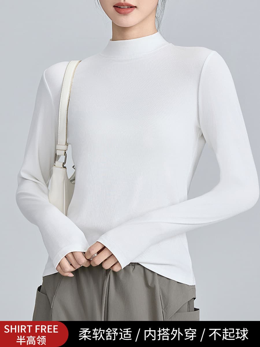 Модаль с высокой пулей с полувысоким воротником нижняя рубашка женская тонка с длинными рукавами футболка с длинными рукавами