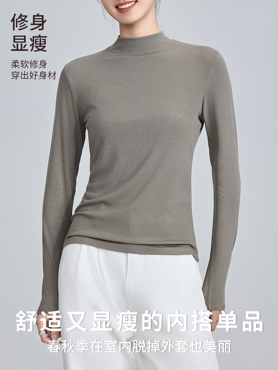 Модаль с высокой пулей с полувысоким воротником нижняя рубашка женская тонка с длинными рукавами футболка с длинными рукавами