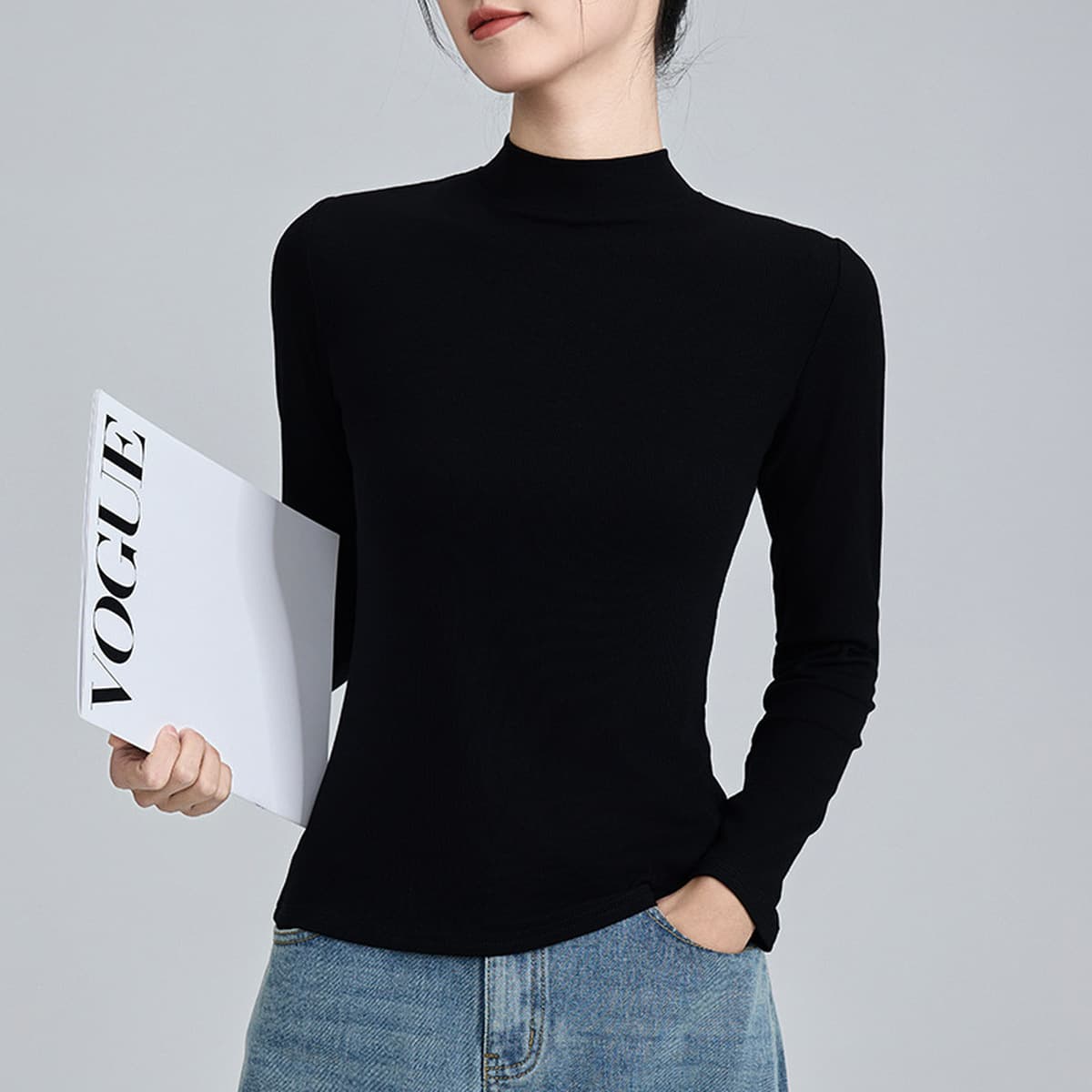 Модаль с высокой пулей с полувысоким воротником нижняя рубашка женская тонка с длинными рукавами футболка с длинными рукавами