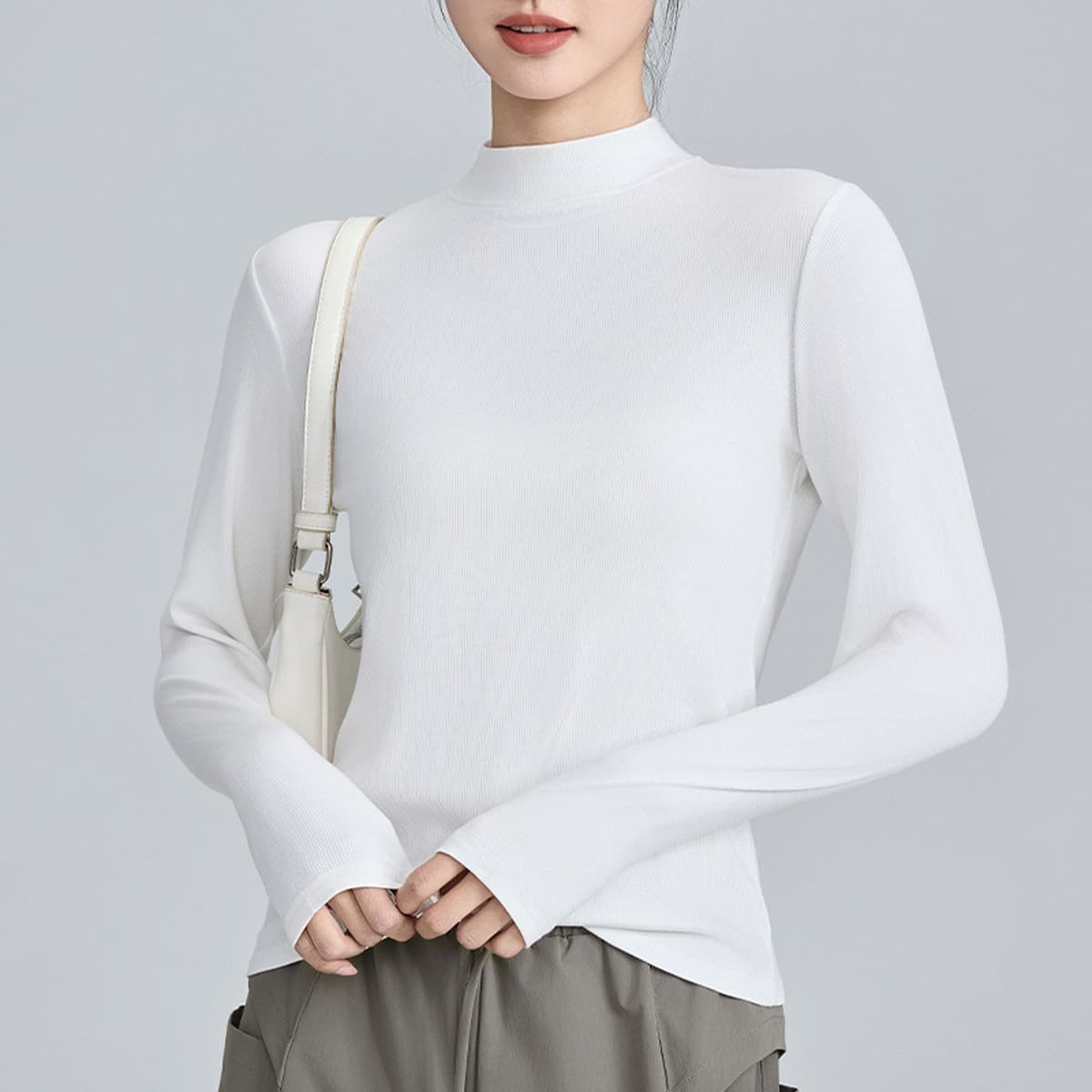 Модаль с высокой пулей с полувысоким воротником нижняя рубашка женская тонка с длинными рукавами футболка с длинными рукавами