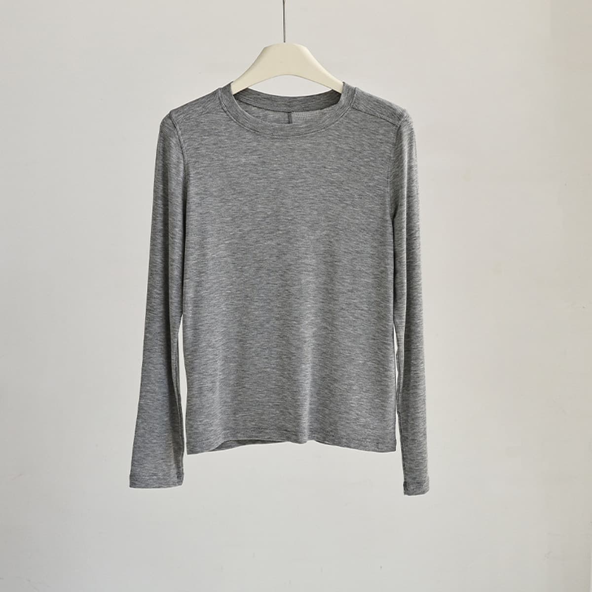 Женская базовая футболка из шерсти и тенселя, весенне-осенняя, с длинным рукавом, круглым вырезом, высокой эластичностью,...