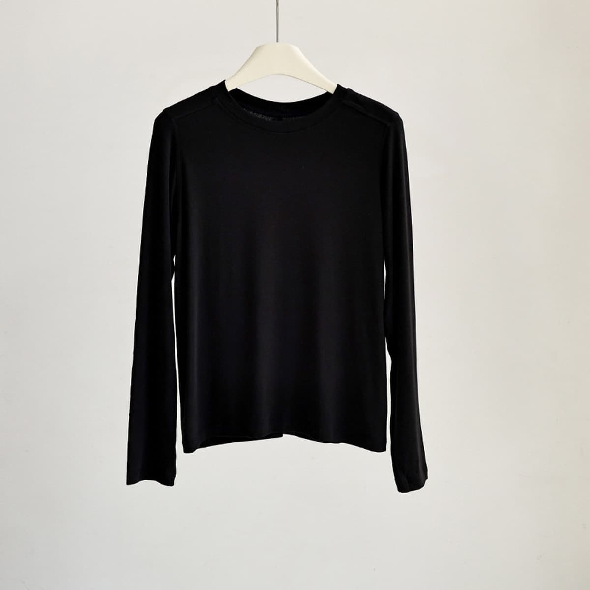 Женская базовая футболка из шерсти и тенселя, весенне-осенняя, с длинным рукавом, круглым вырезом, высокой эластичностью,...