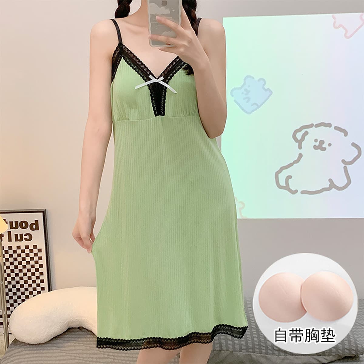 Ночная юбка с нагрудным ковриком Женское лето Сексуальная без рукавов Пижамная юбка Тонкое лето серая летнее платье