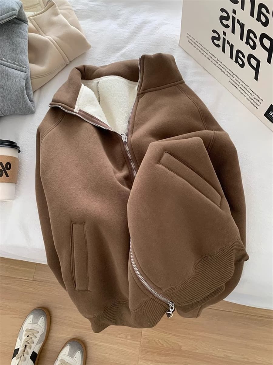 Маленькая обогреватель зимой! Толстый кашемировый свитер куртка женская поездка на дикий отдых теплый кардиган с молнией