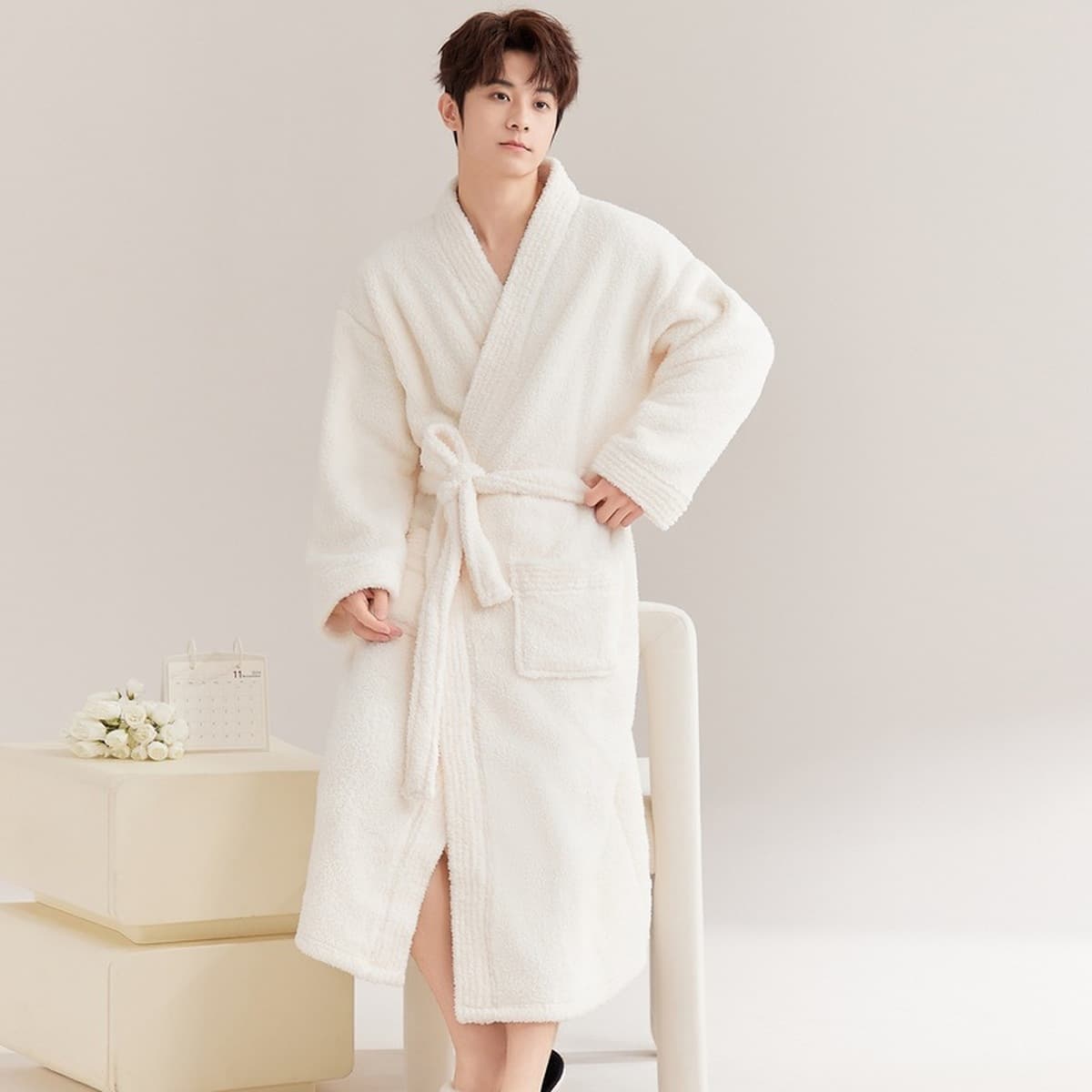 Красная пара ночная одежда женская осенью и зимой плюшевая фланелевая пижама мужская свадьба новобрачный халат длинная...