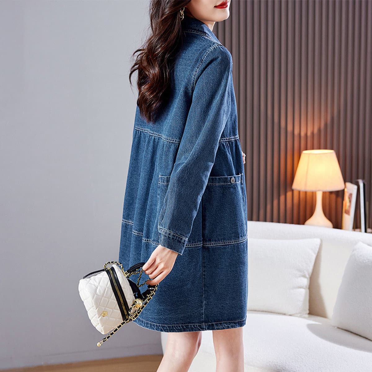 Платье-рубашка Женская весна и осень Маленькая Пышная юбка больших размеров для девочек 2023 Осень Новое тонкое пальто Модное