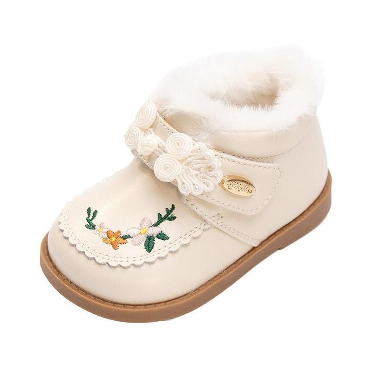 Хлопчатобумажная обувь для девочек, зимние бархатные кожаные сапоги, детские короткие сапоги для девочек с вышивкой в...