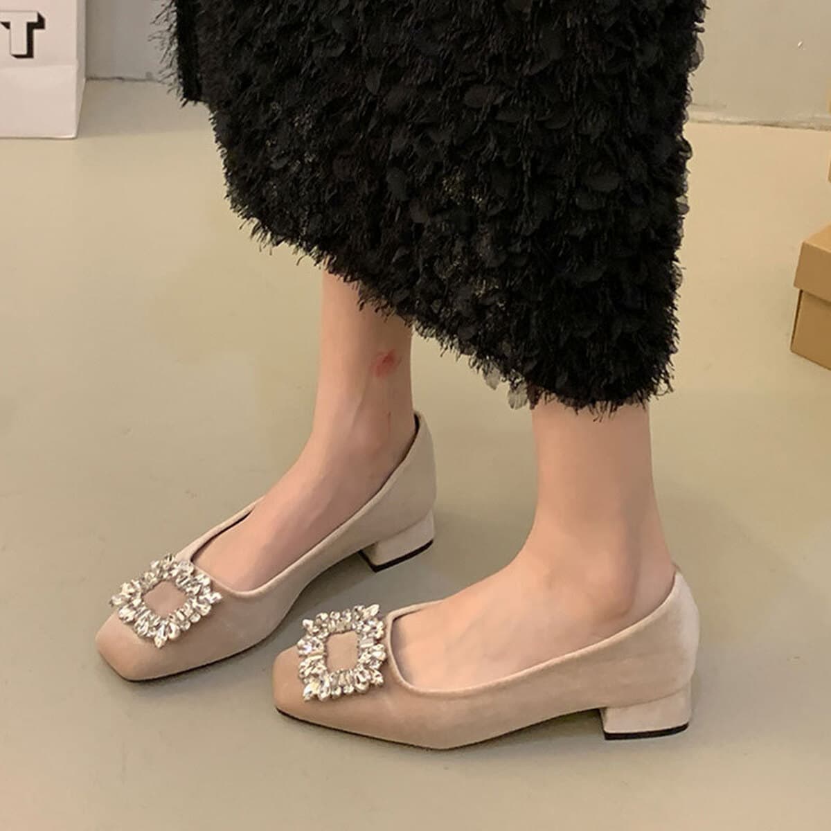 Квадратные туфли на высоком каблуке для повседневной носки, туфли-лодочки на одной ноге, новые элегантные туфли с толстым...