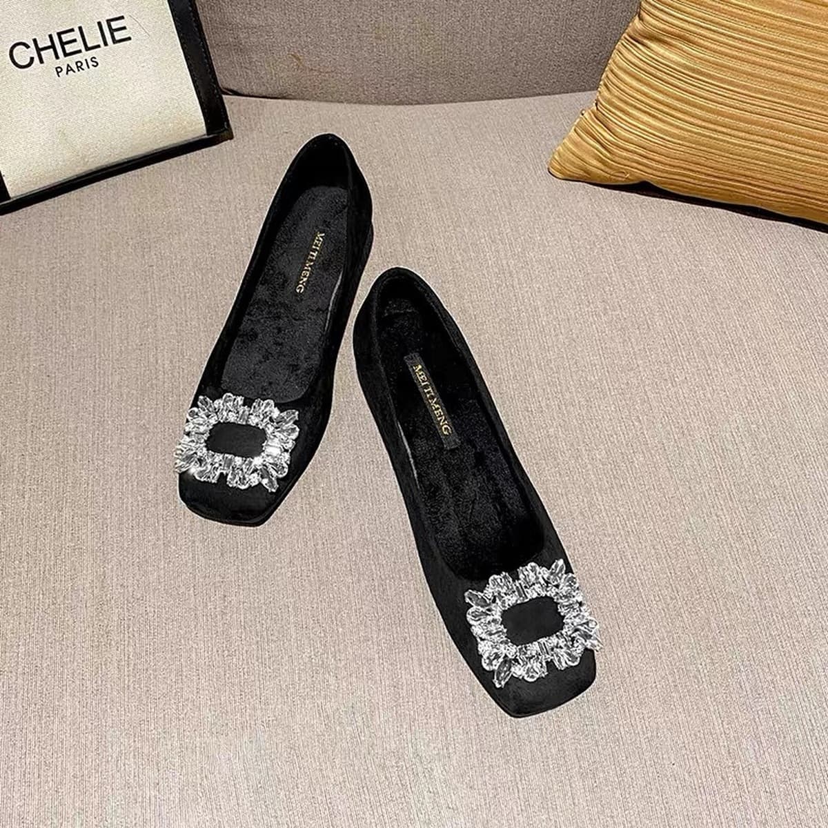 Черная замшевая пригородная обувь на высоком каблуке женская весна и осень 2025 новая квадратная голова толстый каблук с...