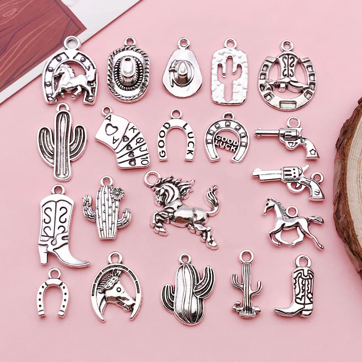 Смешать 20 старинных серебряных западных ковбойских конских шляп кактус пистолетные подвески творческие аксессуары для...