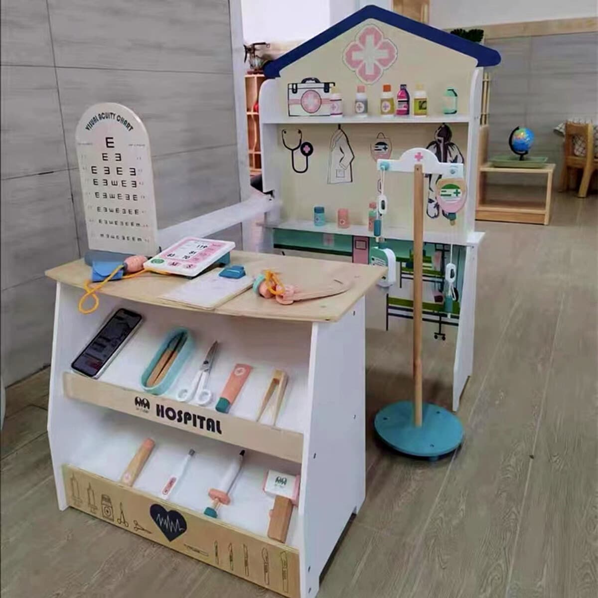 Детский набор врача для ролевых игр, деревянный, для девочек и мальчиков, с инъекционными игрушками, медицинской коробкой,...