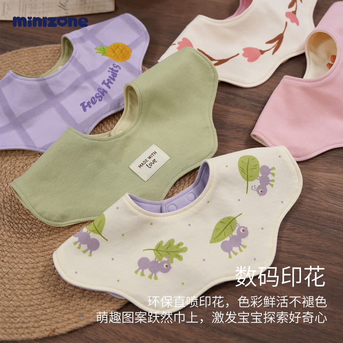 Minizone детское полотенце для слюны из чистого хлопка типа А, нагрудник для новорожденных, мужской и женский нагрудник,...