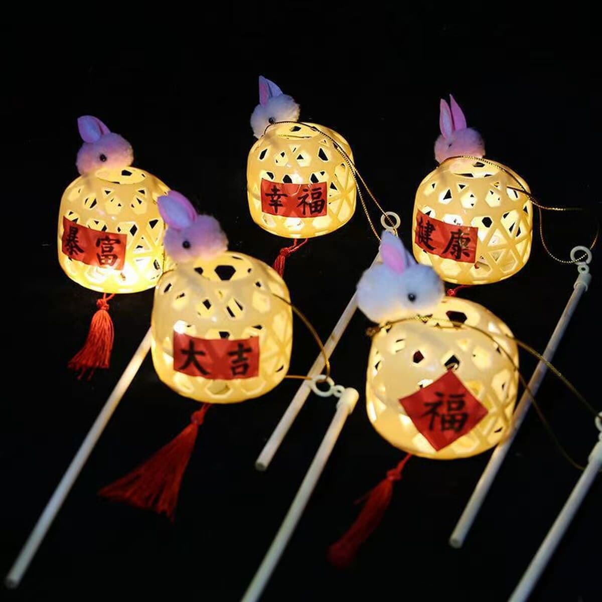 Модные новогодние фонарики из перьев, фонарики из нефрита в виде кролика к фестивалю середины осени, готовые изделия для...