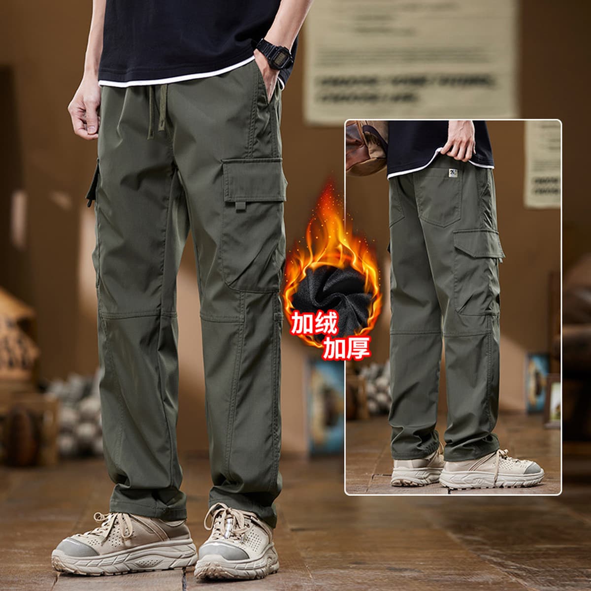Фархат утолщенные американские приливные штаны, мужские свободные прямые весенние и осенние парашютные штаны, чтобы зарядить...