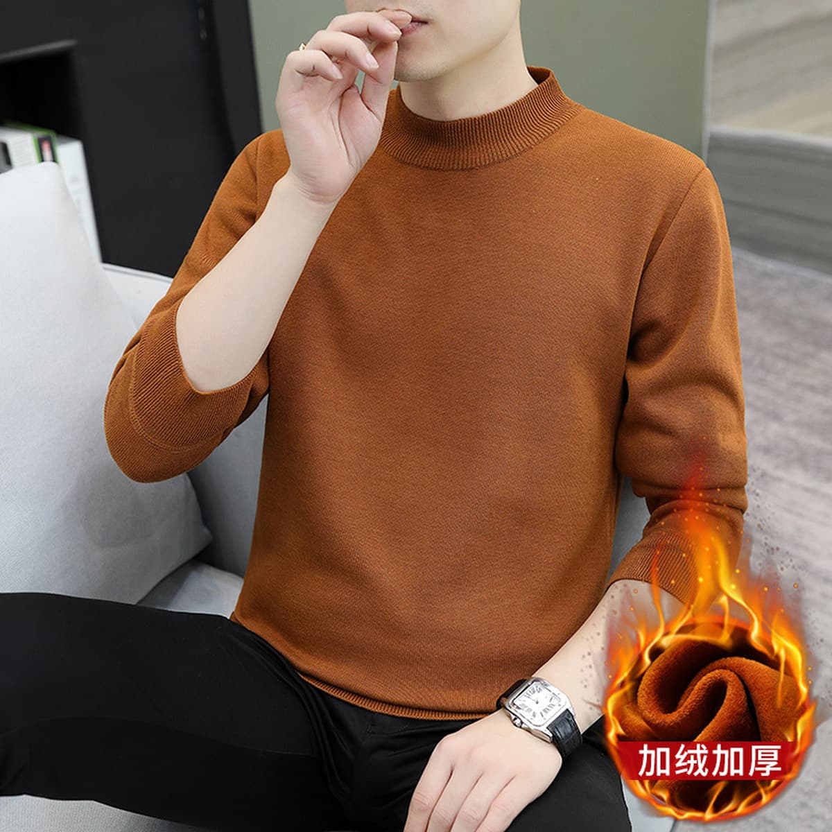 Мужской флисовый свитер с воротником-стойкой, цельный флисовый трикотаж, утолщенный для тепла, базовый слой трикотажной...