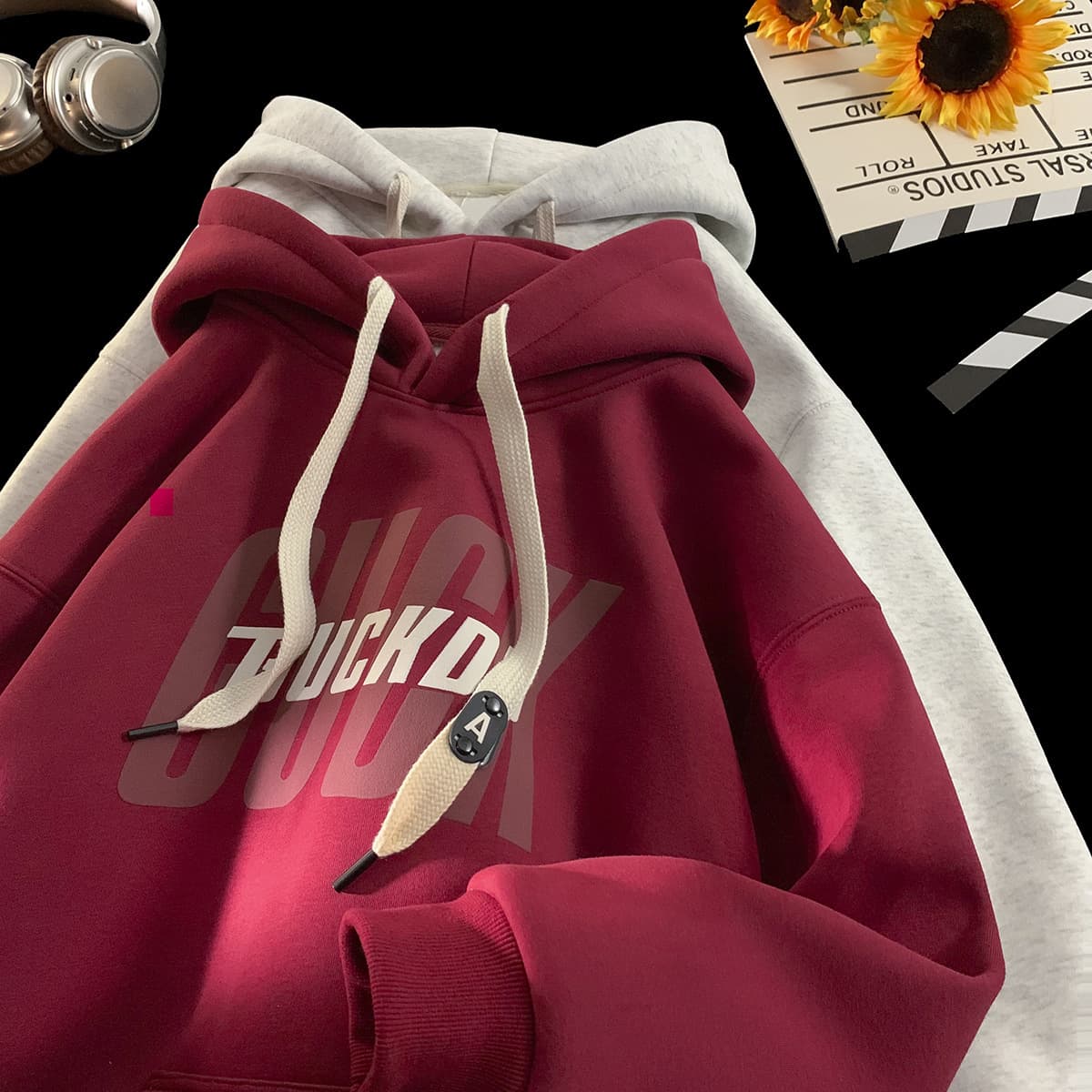 Тяжелый жесткий свитер с капюшоном мужской весенний и осенний американский прилив молодежный осенний и зимний винный красный...