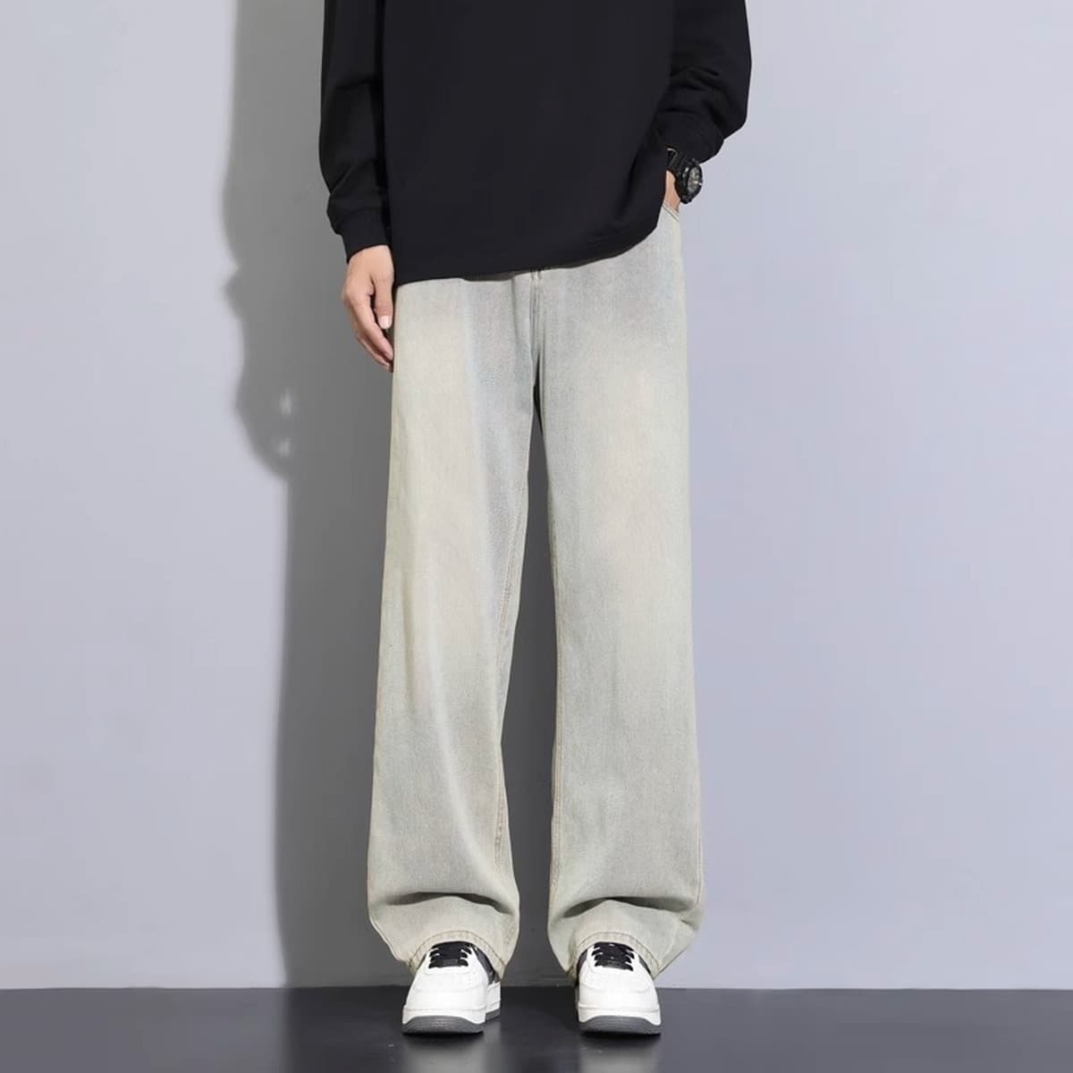 Мужские джинсы на флисовой подкладке, осенне-зимняя новинка, длинные брюки в американском стиле, прямые брюки свободного...