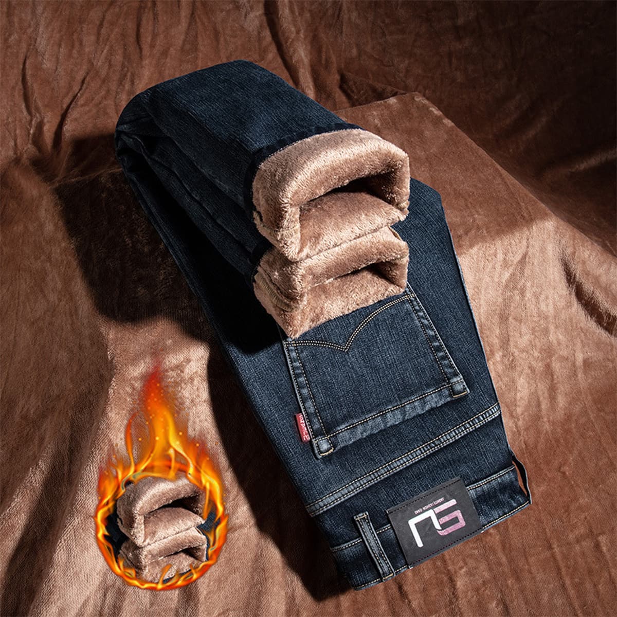 Высококачественные зимние толстые бархатные джинсы мужские прямые свободные повседневные мужские брюки супер толстые теплые...