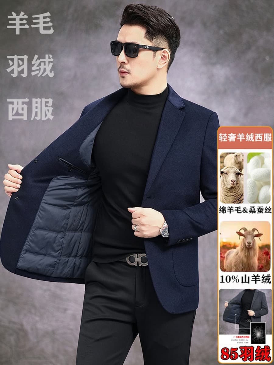 Шерстяное мужское пальто, кашемировый костюм, плотный деловой костюм, осенне-зимний шерстяной однобортный пуховик из...