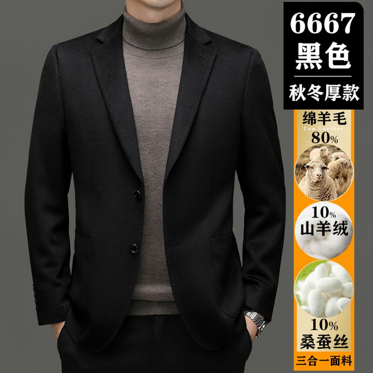 Шерстяное мужское пальто, кашемировый костюм, плотный деловой костюм, осенне-зимний шерстяной однобортный пуховик из...