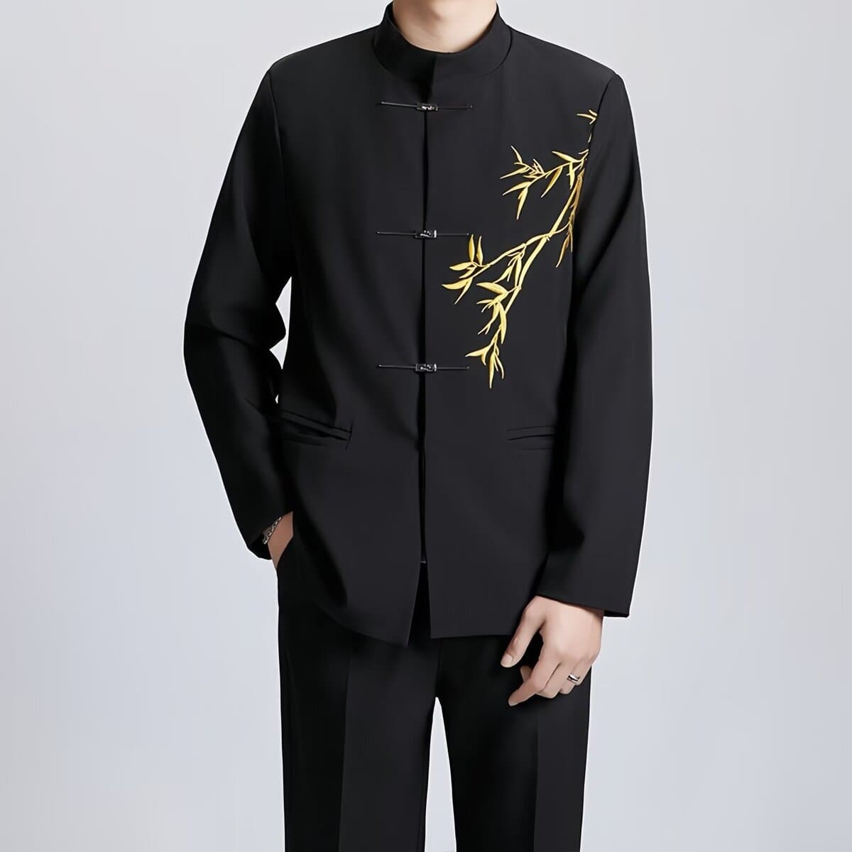 Новый китайский стиль китайского стиля Zhongshan костюм зеленый бамбук с пряжкой и воротником пиджак мужской костюм высокого...