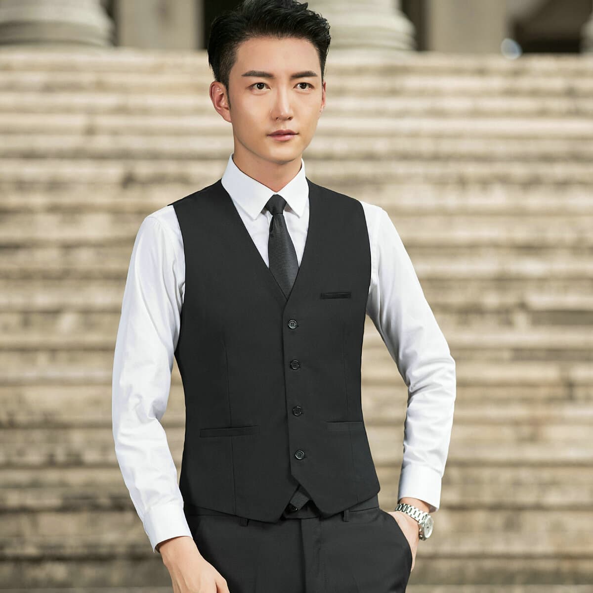 Модный новый летний новый костюм, Модный повседневный жилет, белая рубашка, брюки, мужские рабочие прямые брюки, мужские