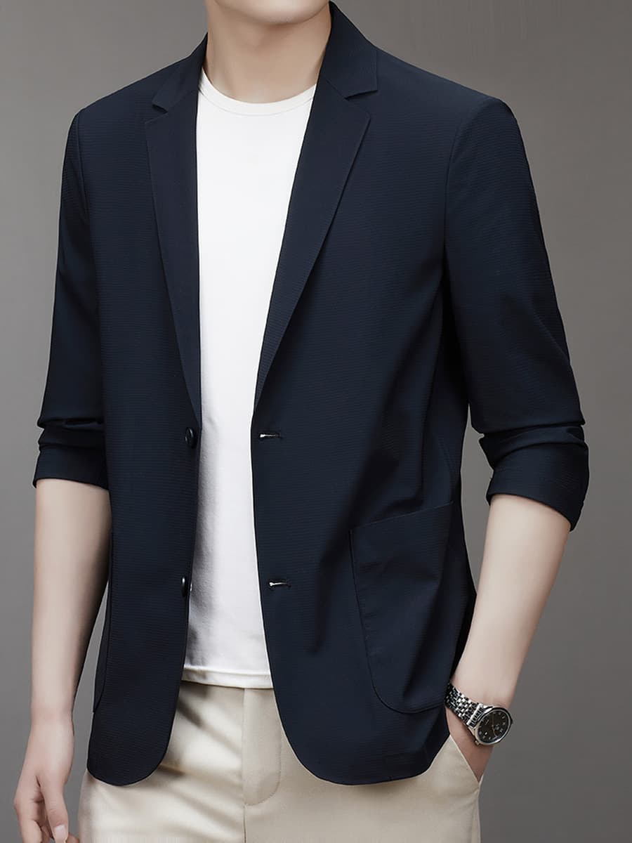 Мужской повседневный и деловой костюм-пиджак из ледяного шелка с вафельным узором, солнцезащитный, не требующий глажки,...