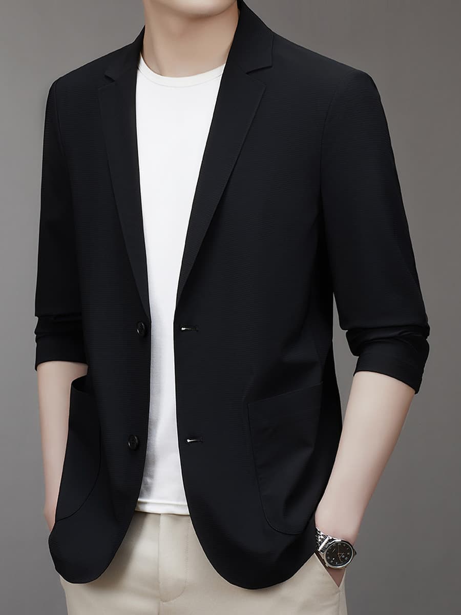 Мужской повседневный и деловой костюм-пиджак из ледяного шелка с вафельным узором, солнцезащитный, не требующий глажки,...