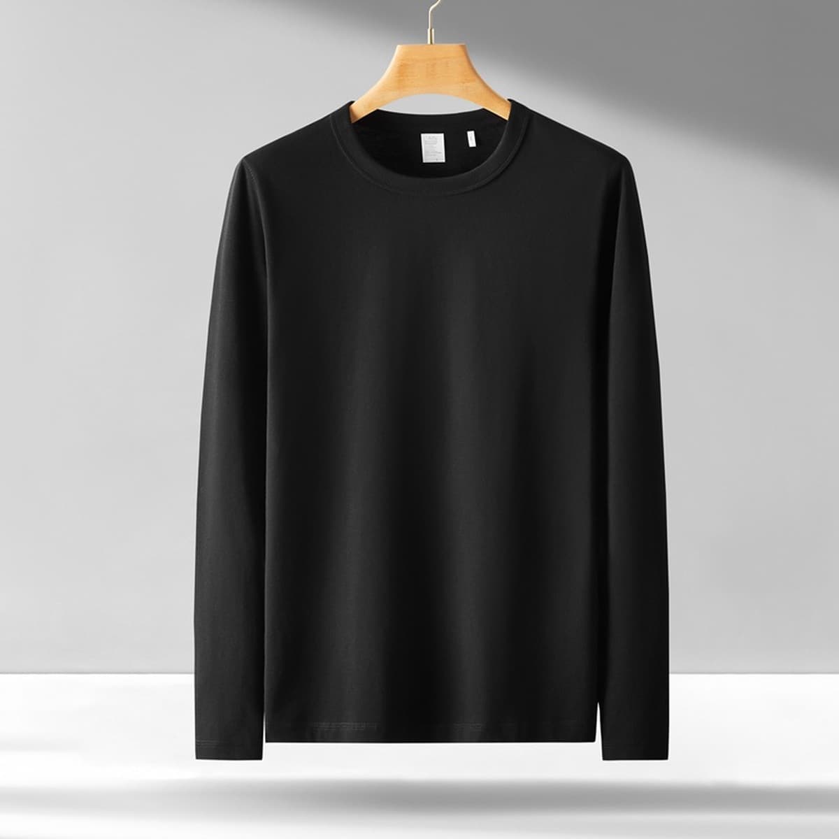Мужская футболка с длинным рукавом 300 г, хлопковая свободная Однотонная футболка с круглым вырезом, молодежная...
