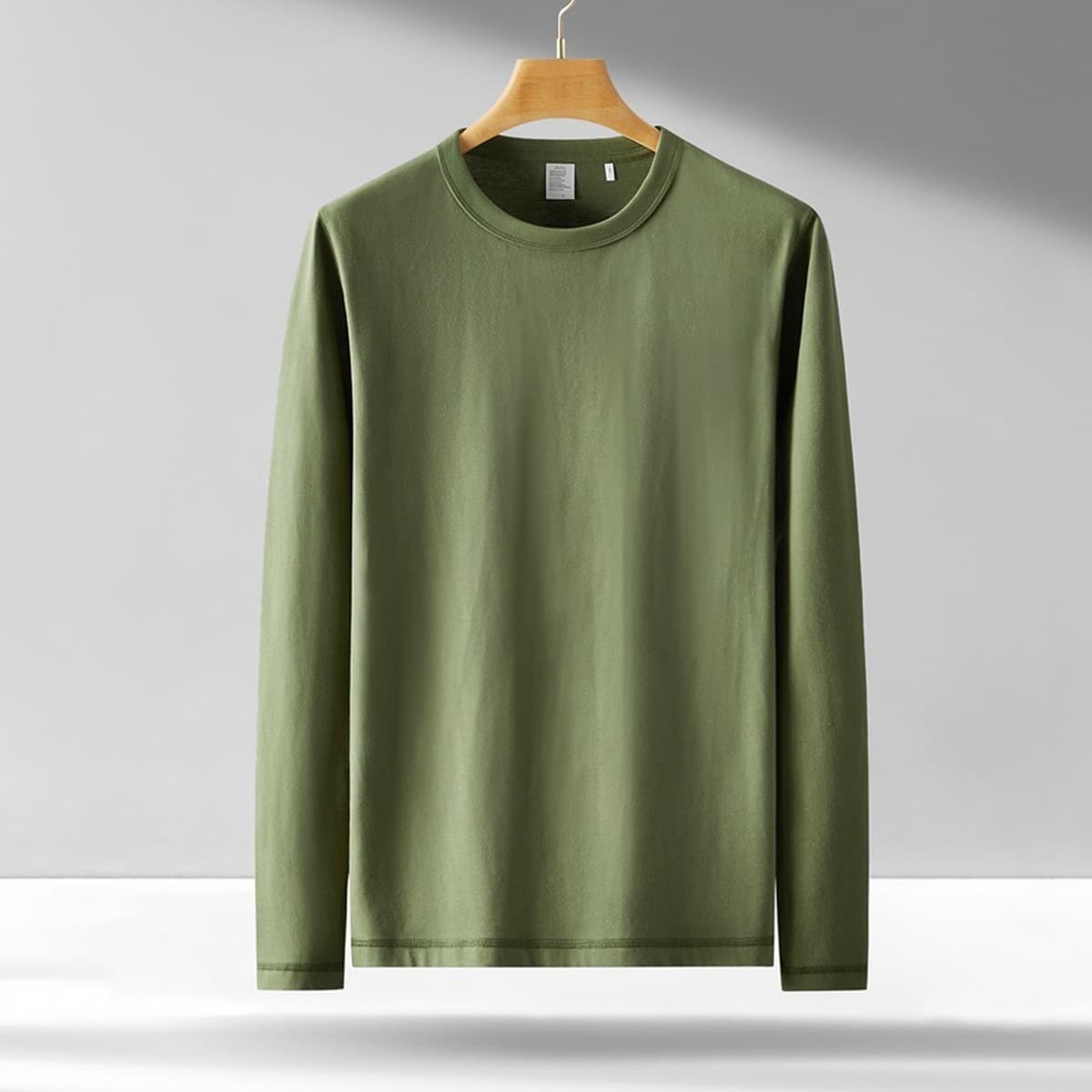 Мужская футболка с длинным рукавом 300 г, хлопковая свободная Однотонная футболка с круглым вырезом, молодежная...