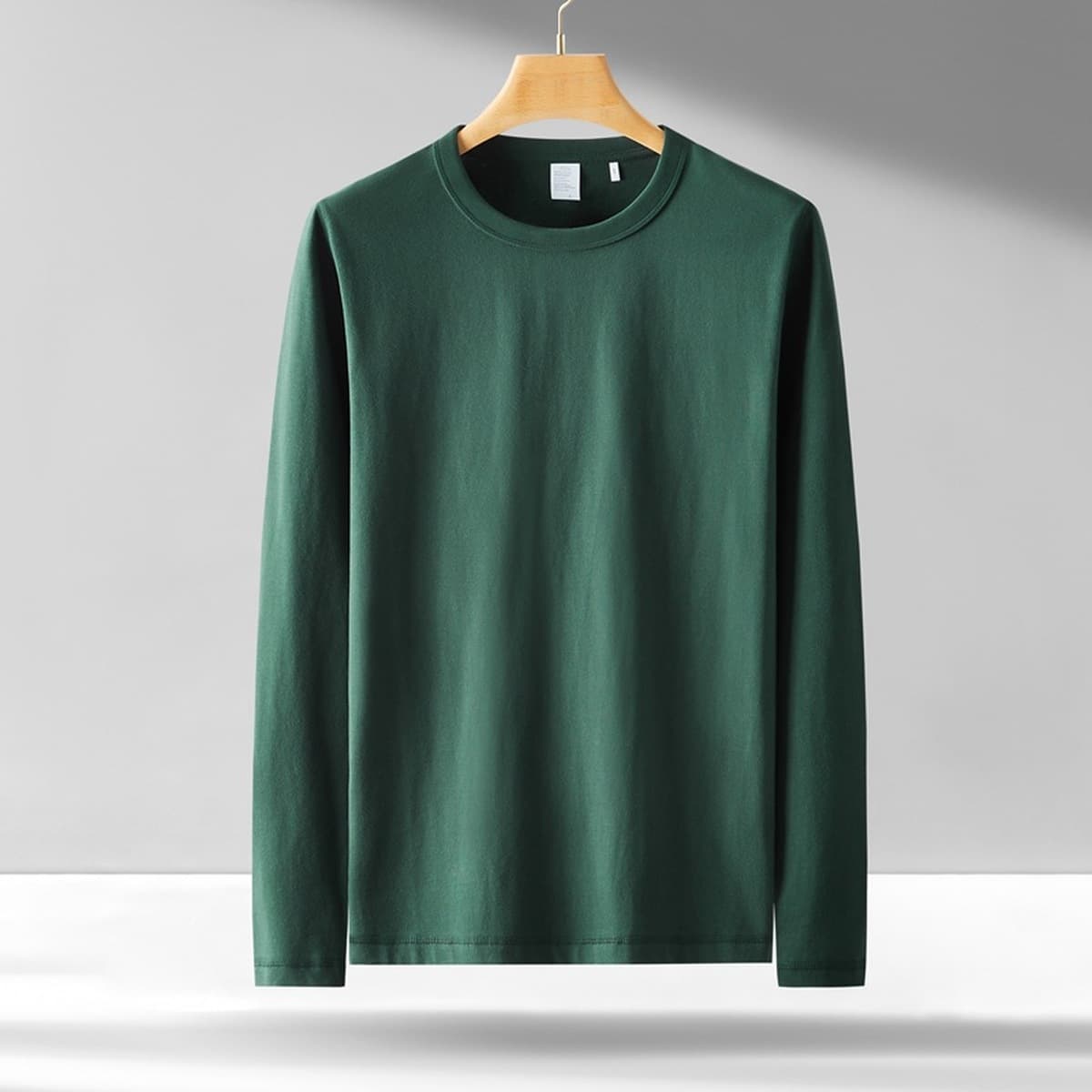 Мужская футболка с длинным рукавом 300 г, хлопковая свободная Однотонная футболка с круглым вырезом, молодежная...