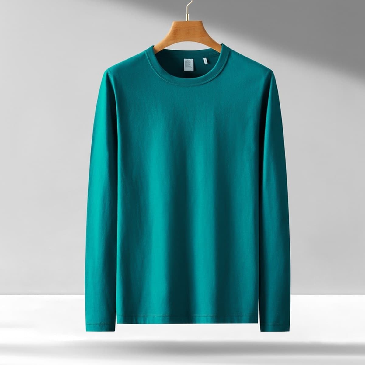 Мужская футболка с длинным рукавом 300 г, хлопковая свободная Однотонная футболка с круглым вырезом, молодежная...