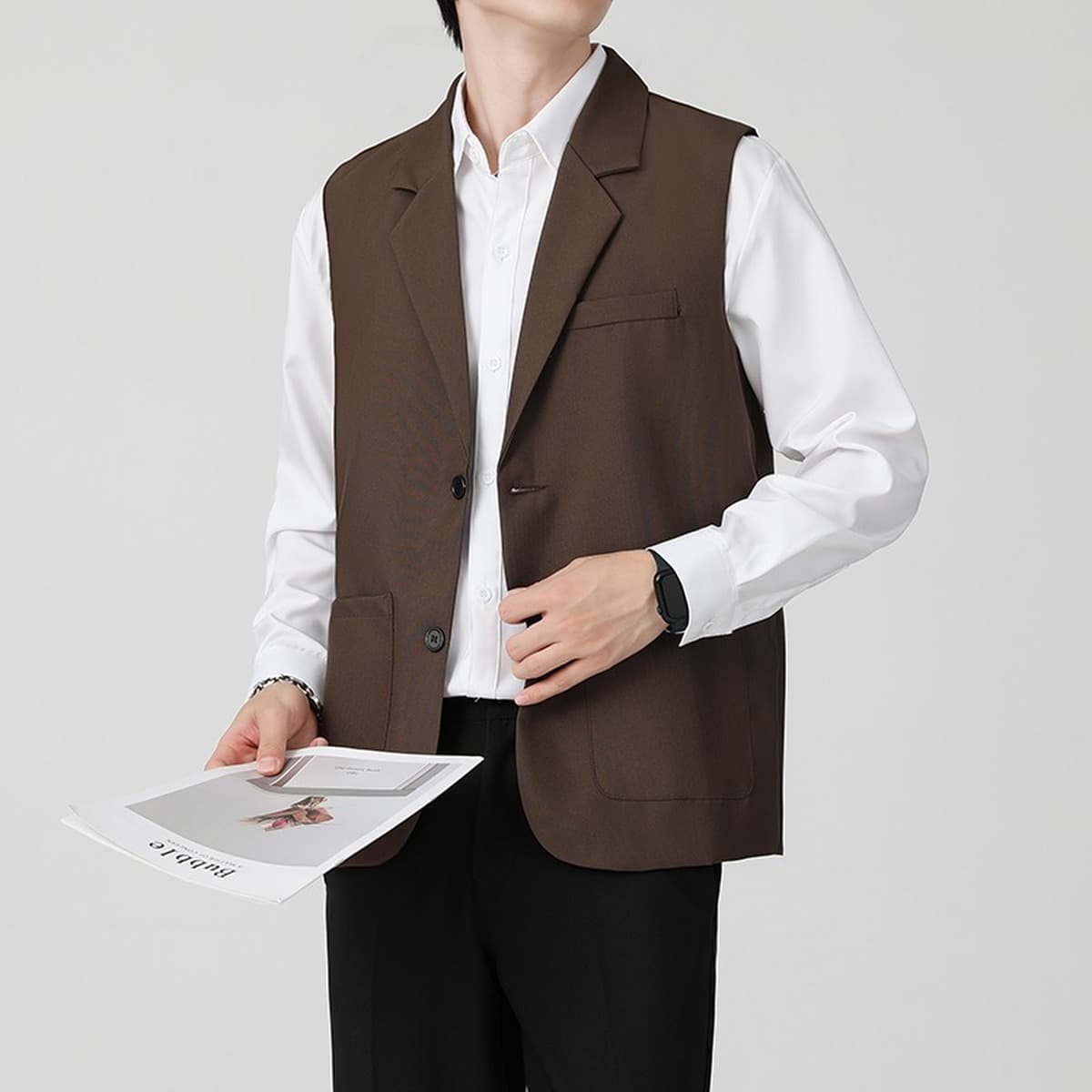 Нишевые жилеты Мужские жилеты Жилеты Куртки с воротником Тенденции Куртки дикие черные повседневные сюртуки