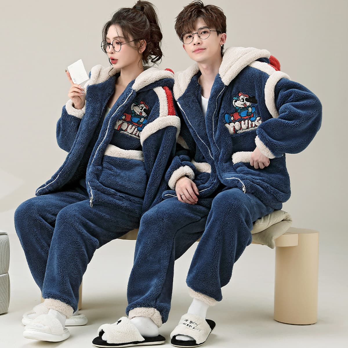 Пара пижамы женские осенние и зимние толстые коралловые бархатные 2024 новые мужские пижамы можно носить на улице