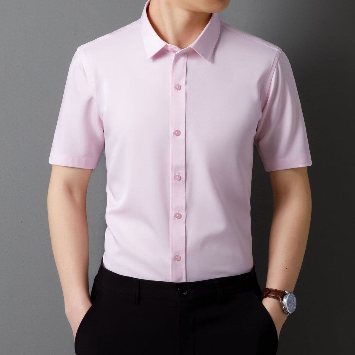 Мужские рубашки на заказ для трансграничной торговли, однотонные эластичные рубашки с растяжением в четырех направлениях, не...