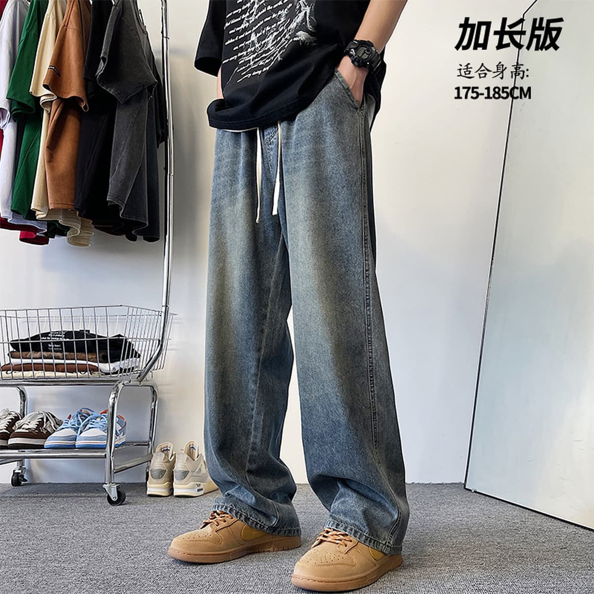 Джинсы мужские удлиненные 190, мужские джинсы на осень-зиму 2025, на флисовой подкладке, для высоких подростков, прямые...