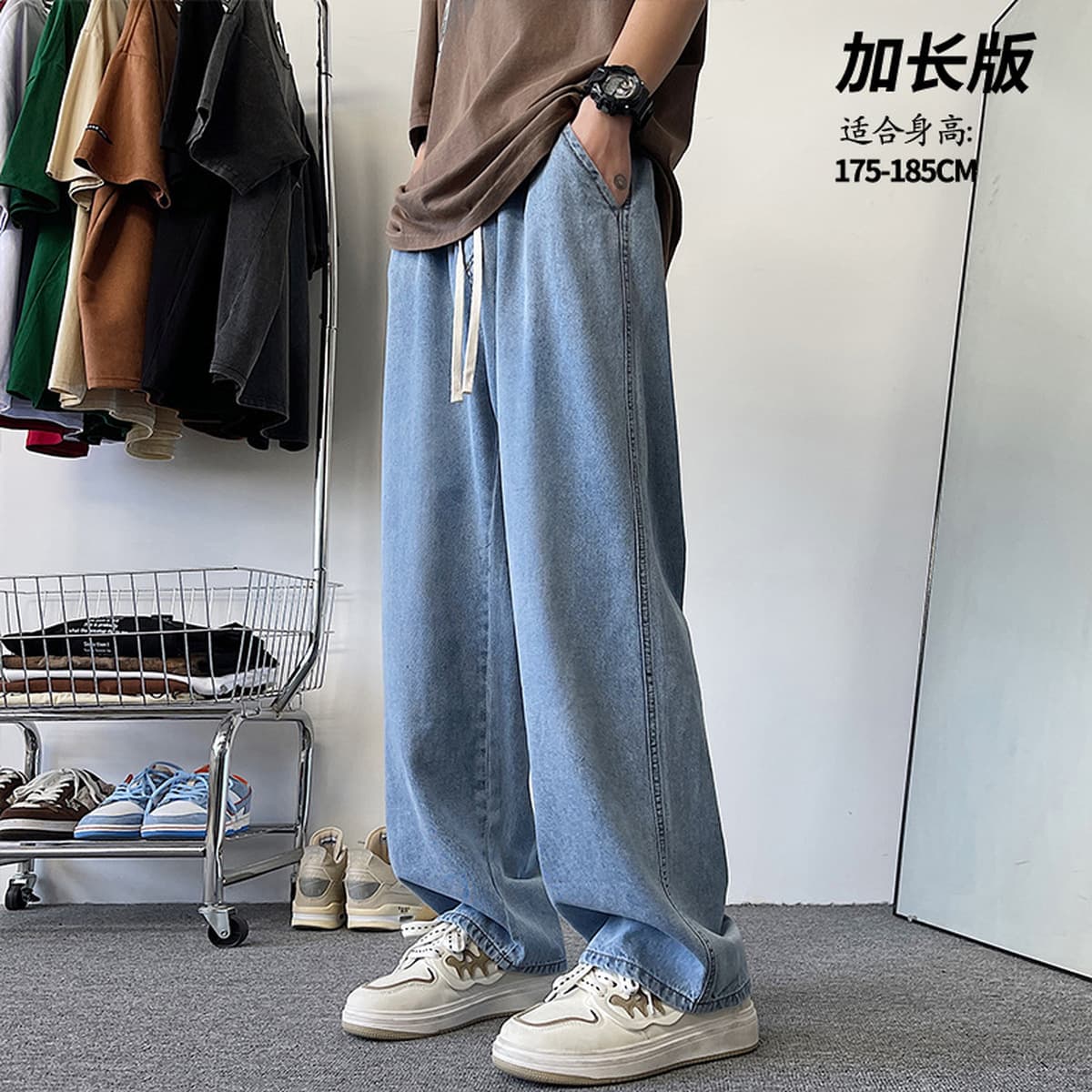 Джинсы мужские удлиненные 190, мужские джинсы на осень-зиму 2025, на флисовой подкладке, для высоких подростков, прямые...