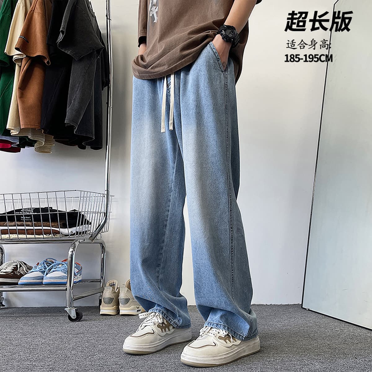 Джинсы мужские удлиненные 190, мужские джинсы на осень-зиму 2025, на флисовой подкладке, для высоких подростков, прямые...