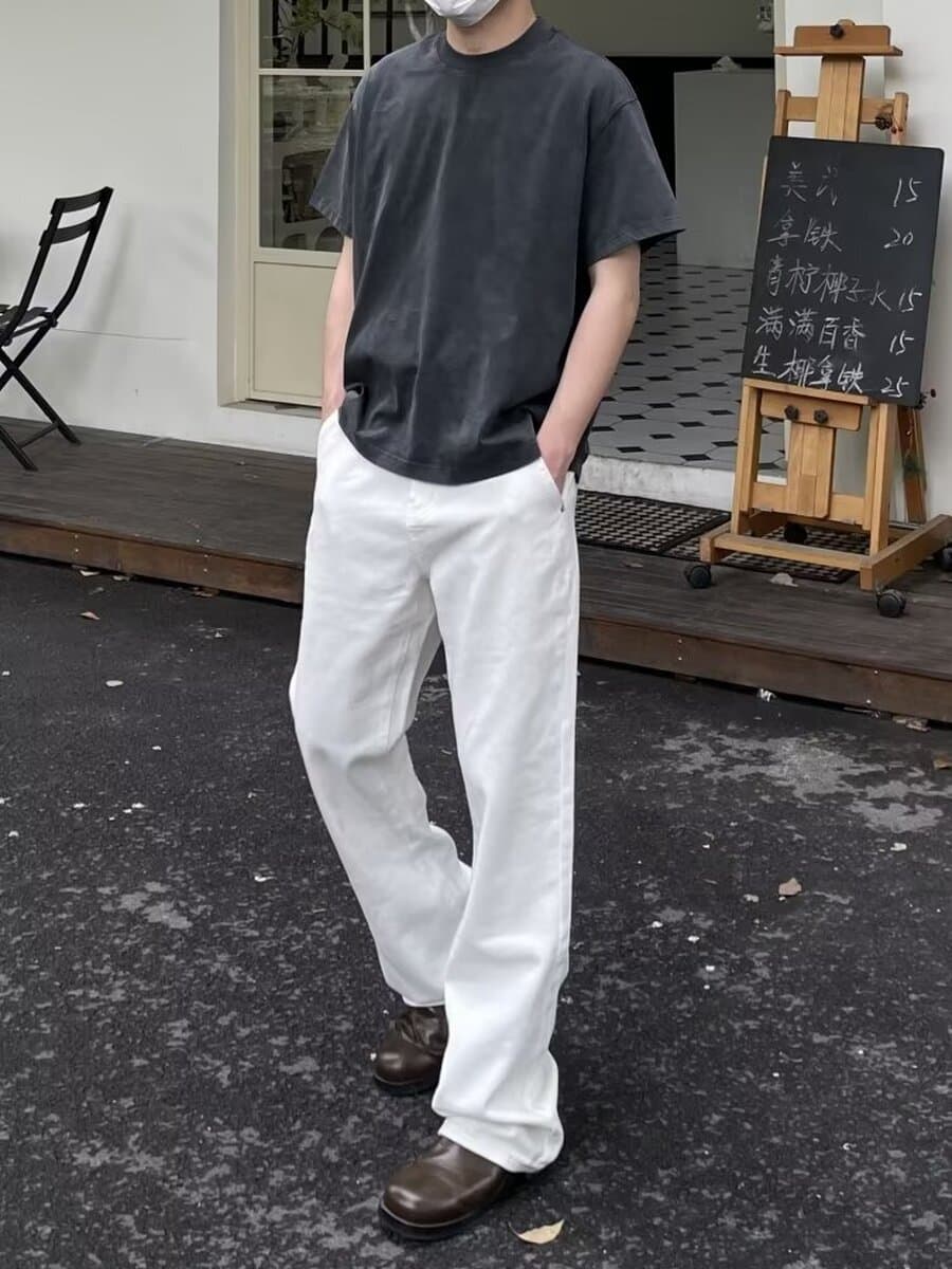 Чисто-белая американская высокая улица vibe тонкая, тонкая, длинная, высокая, повседневная дикая пара джинсы