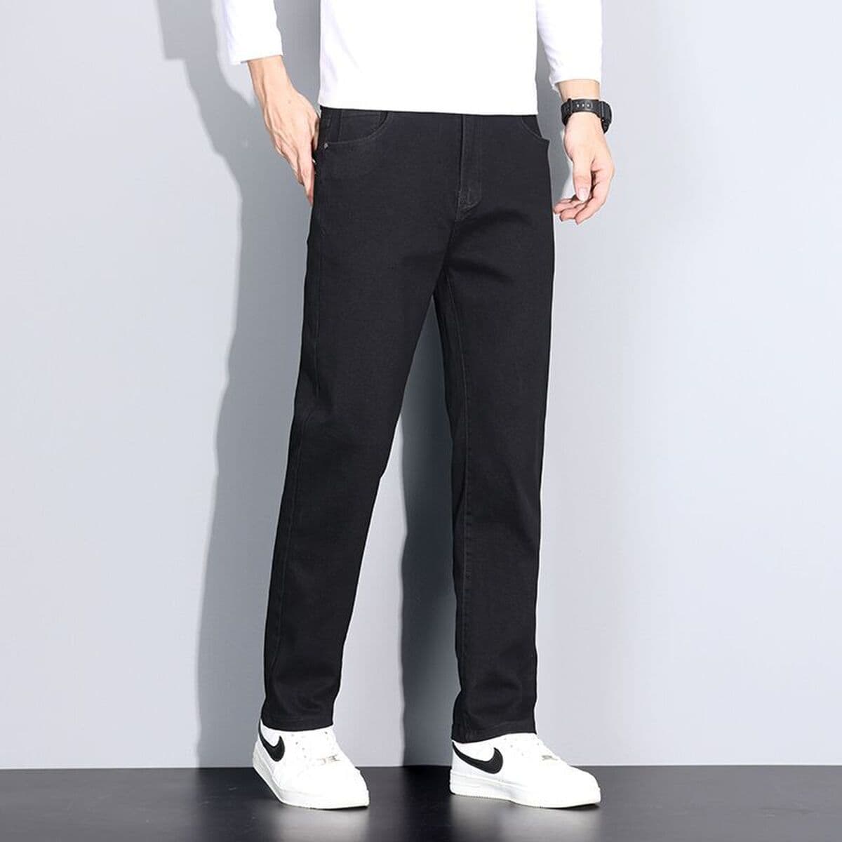 Удлиненные мужские джинсы для осени и зимы, плотные прямые свободные эластичные модные трендовые высококачественные мужские...