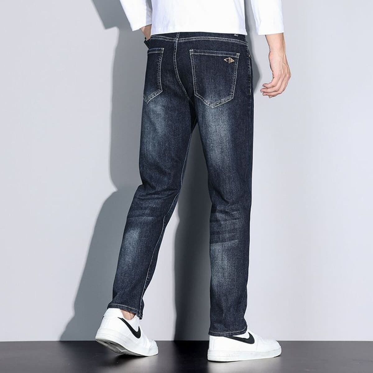 Удлиненные мужские джинсы для осени и зимы, плотные прямые свободные эластичные модные трендовые высококачественные мужские...
