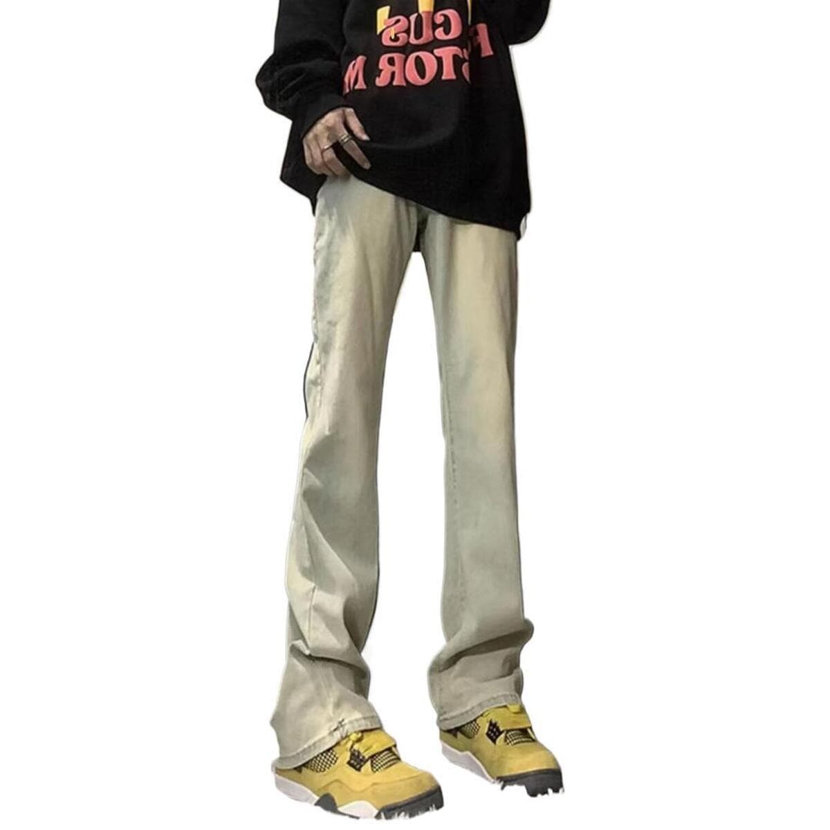 2025 желтые грязевые джинсы с высокой талией мужские весенне-осенние новые американские высокие уличные брюки vibe высокие...