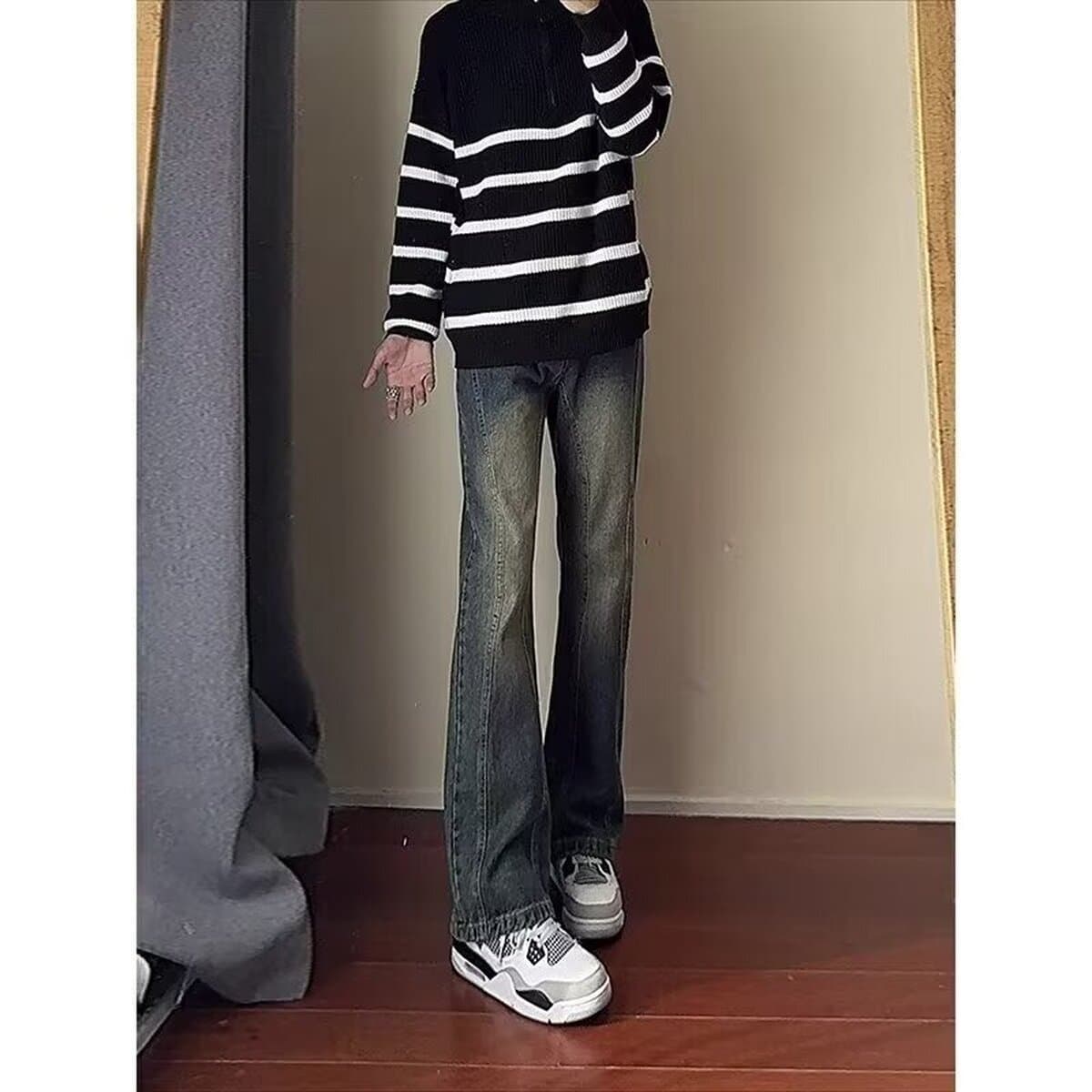 Сращивание ретро синие джинсы мужские весенние американские брюки красивые брюки высокого уровня