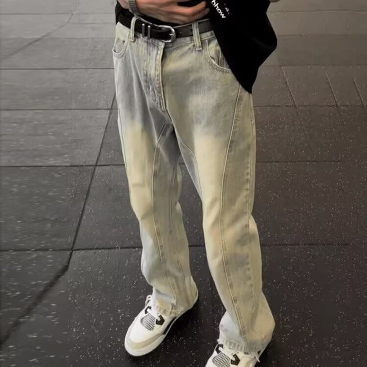 Сращивание ретро синие джинсы мужские весенние американские брюки красивые брюки высокого уровня