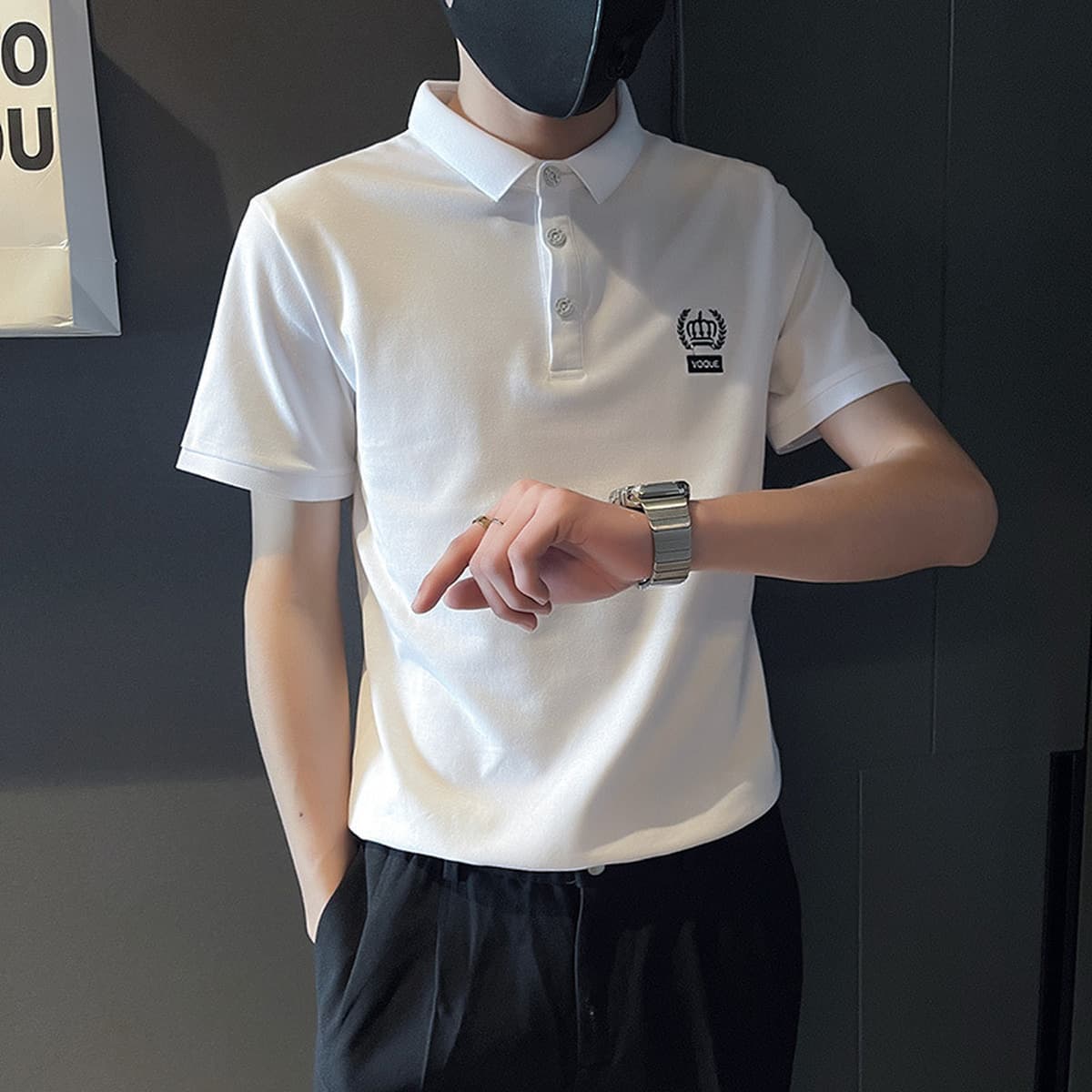 Модная рубашка с короткими рукавами и вышивкой для низких мужчин, базовая рубашка с половиной рукавов, майка с отложным...